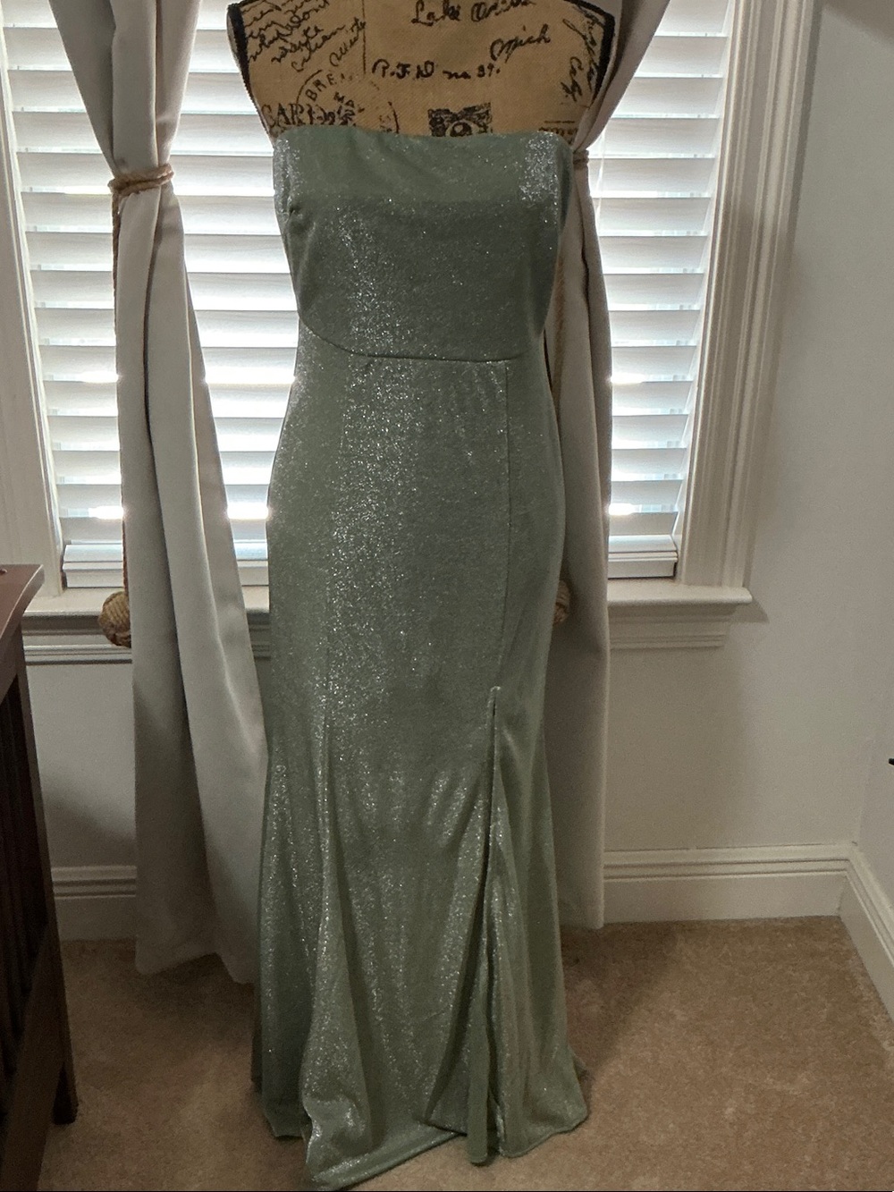 Strapless Sparkle Evening Gown in Sage Green